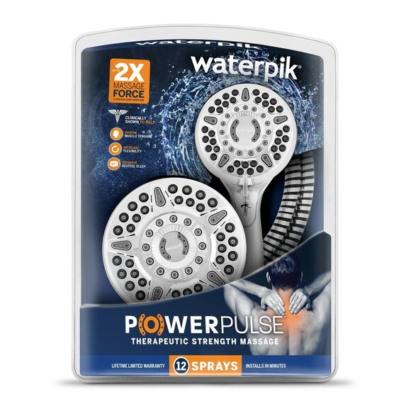 Waterpik 6+ (12 Sprays) Mode Powerpulse Massage Dual Shower Head System, Chrome - Picture 1 of 6